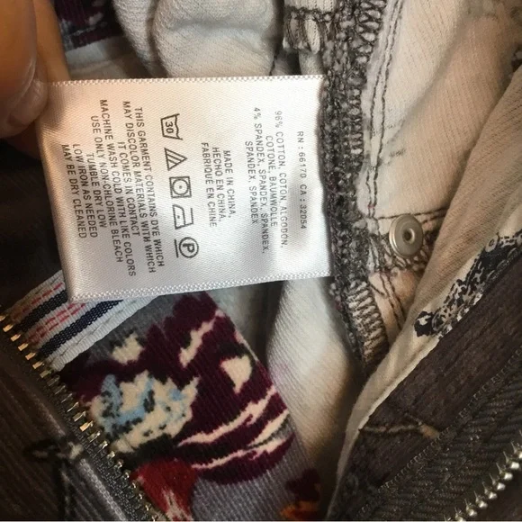 Pilcro & Letterpress Anthropology Gray Floral High Rise Skinny Cord Jeans 28 - Picture 5 of 11